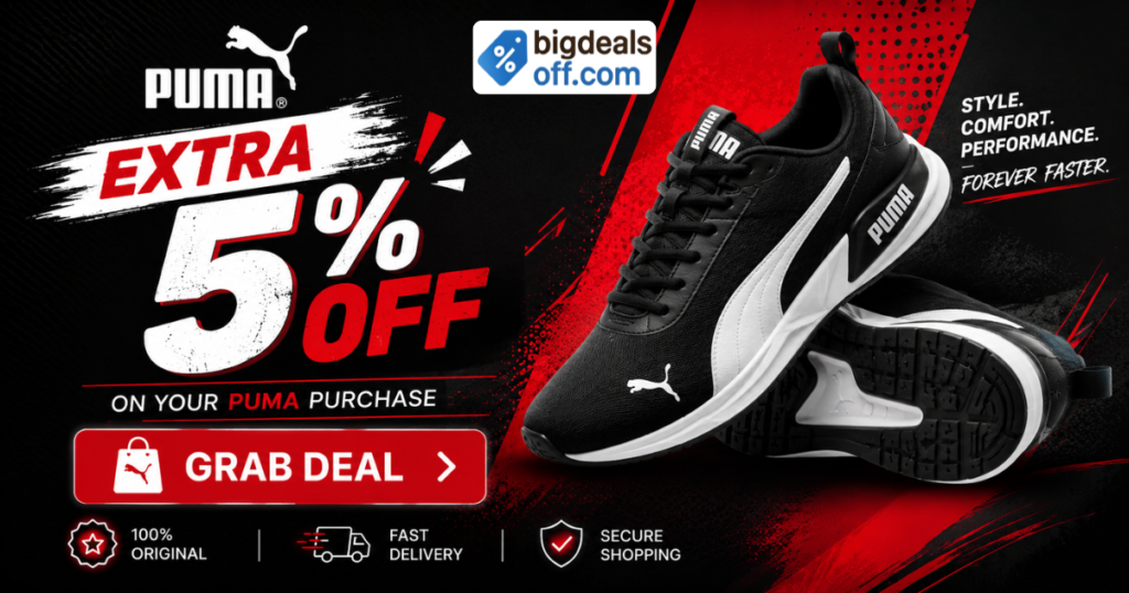 PUMA Extra 5% OFF Offer on BigDealsOff – Save More on Sportswear