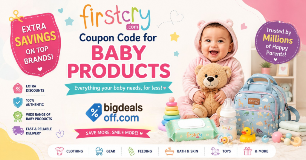 FirstCry coupon code for baby products with discounts on diapers toys and baby care essentials