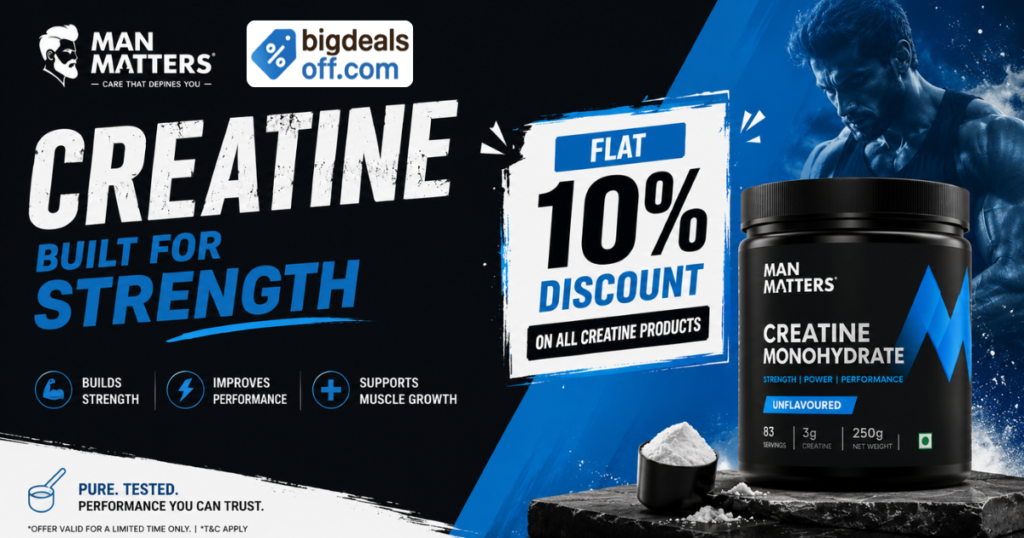 Man Matters Creatine Products Offer with exclusive coupon codes and discounts at BigDealsOff