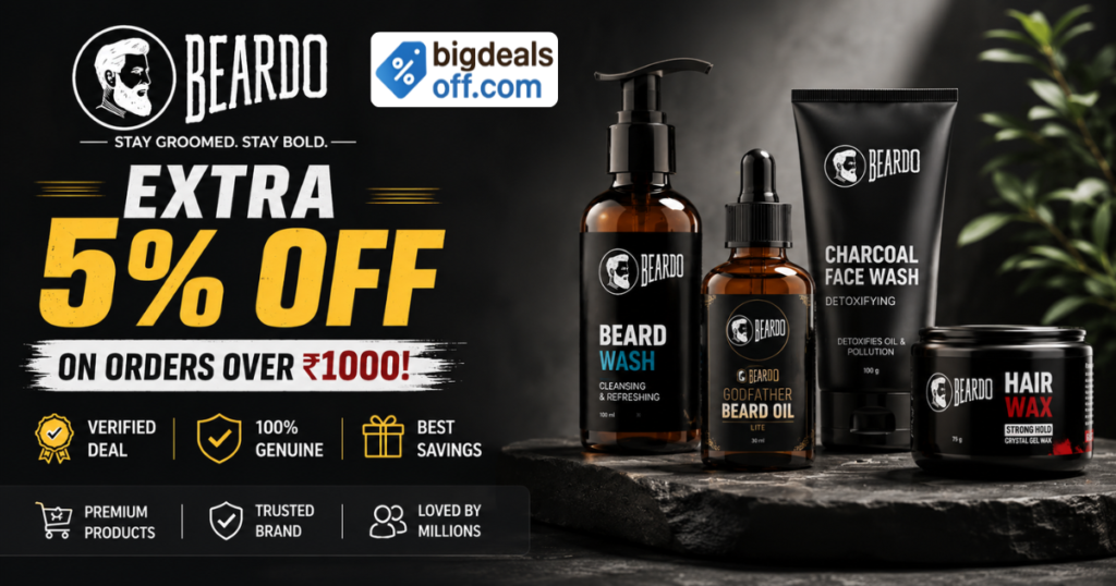 Beardo Extra 5% Off Coupon Code on men's grooming products