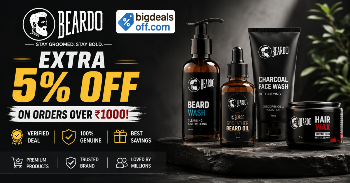 Beardo Extra 5% Off Coupon Code on men's grooming products