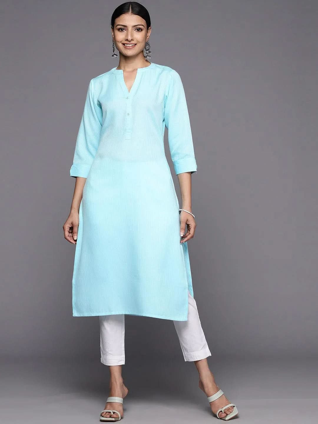 Libas blue rayon kurta, official Libas product photograph